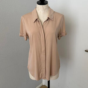 Theory Silk Button Up Short Sleeve Blouse - Size M